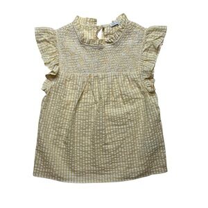 English Factory Smocked Ruffle Sleeve Top Yellow Shimmer Gingham SZ XS